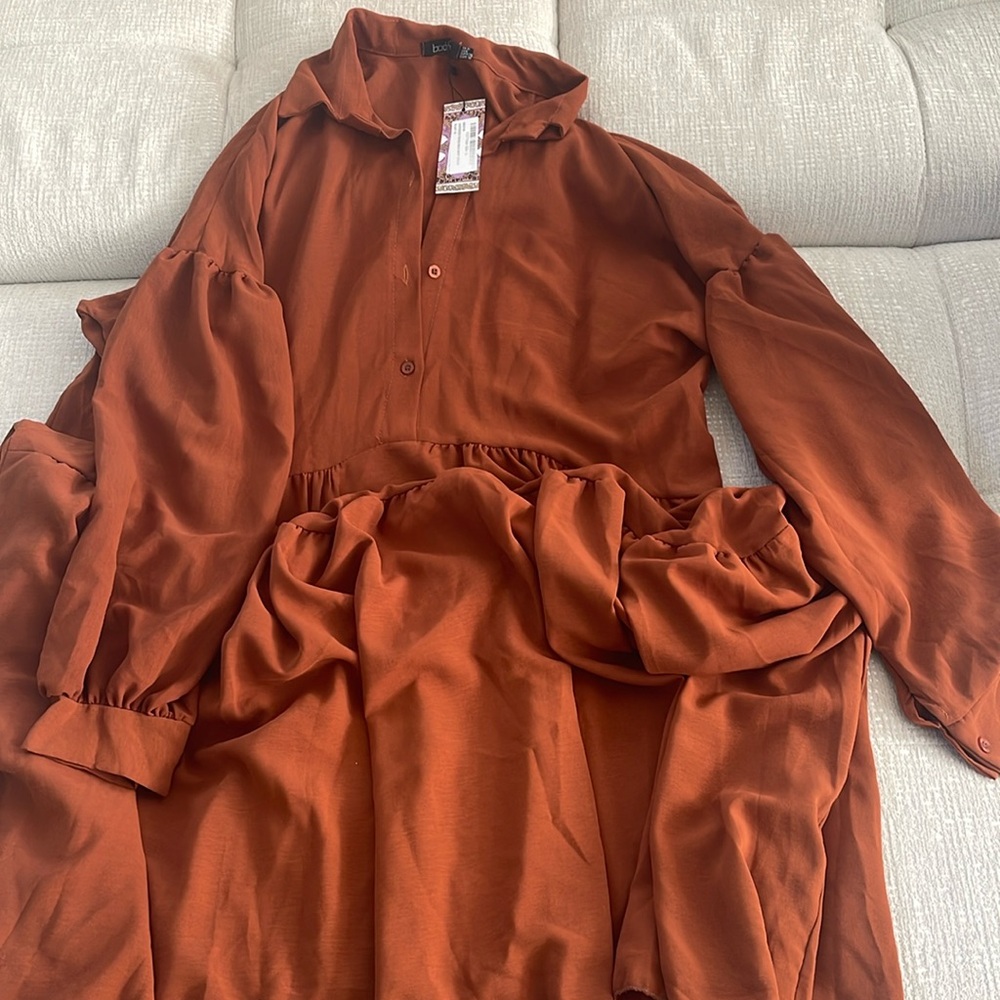Boohoo Rust Orange Tiered Maxi Dress - Picture 4 of 8